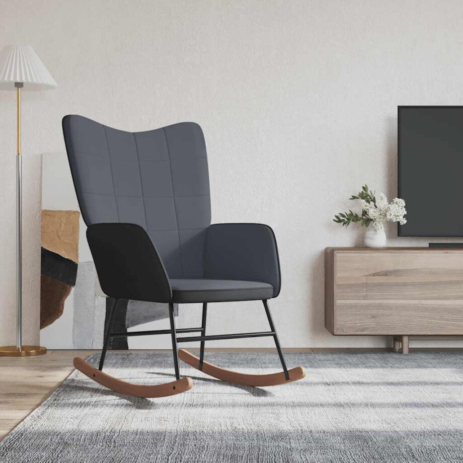 vidaXL Schommelstoel fluweel en PVC donkergrijs vidaXL Schommelstoel fluweel en PVC donkergrijs afbeelding 1