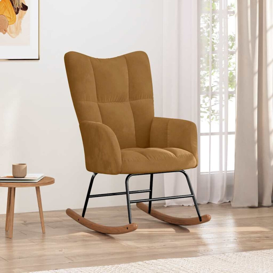 vidaXL Schommelstoel fluweel bruin vidaXL Schommelstoel fluweel bruin afbeelding 1