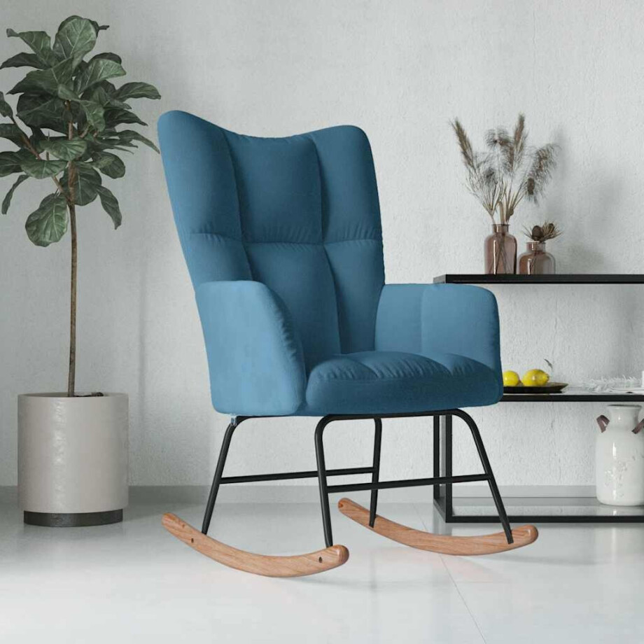 vidaXL Schommelstoel fluweel blauw vidaXL Schommelstoel fluweel blauw afbeelding 1