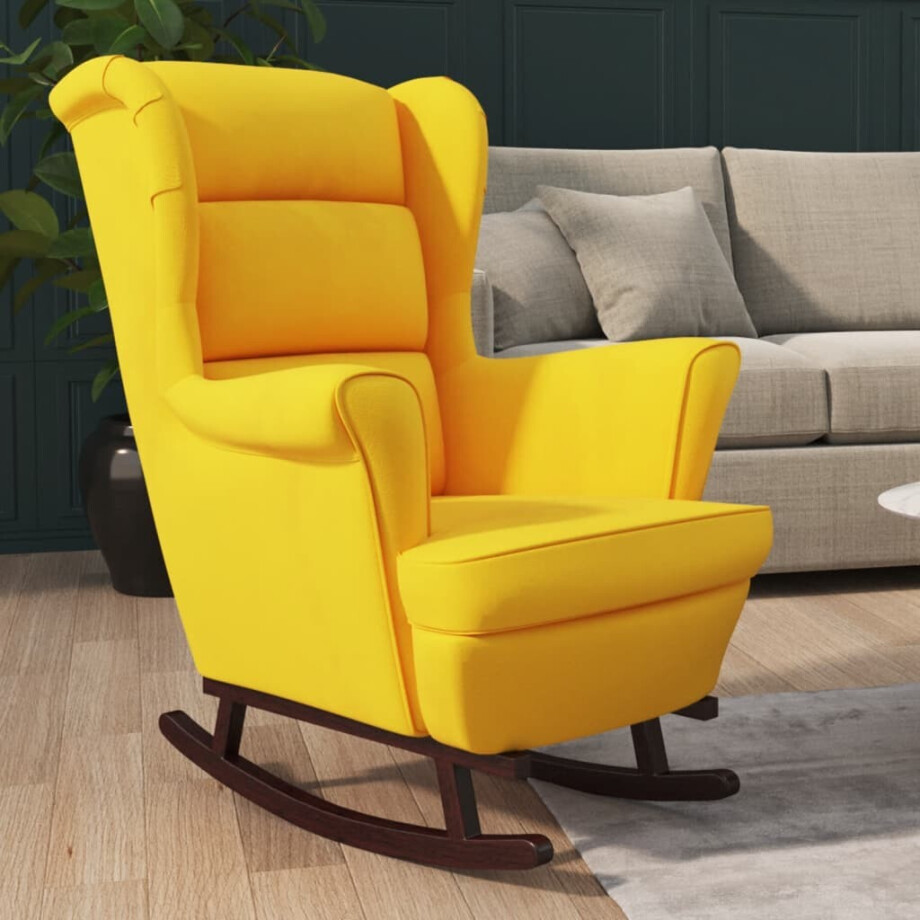 vidaXL Schommelstoel met massief rubberwood poten fluweel geel afbeelding 1