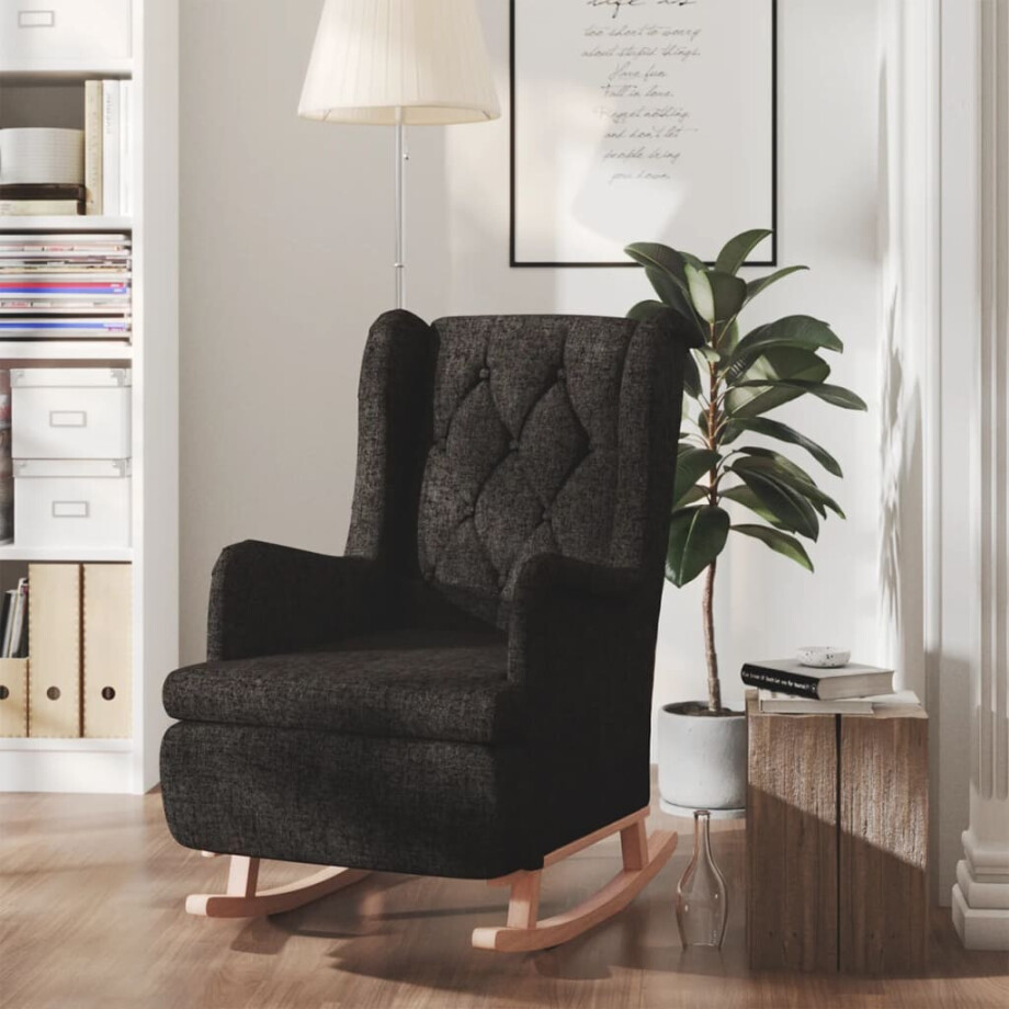 vidaXL Fauteuil met massief rubberwood schommelpoten stof zwart afbeelding 1