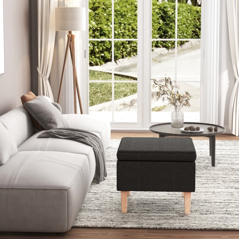 vidaXL Kruk met houten poten stof zwart vidaXL Kruk met houten poten stof zwart afbeelding 1