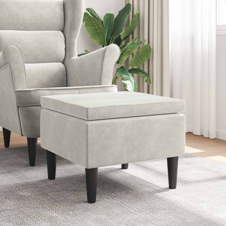 vidaXL Kruk met houten poten crèmekleurig fluweel afbeelding 1