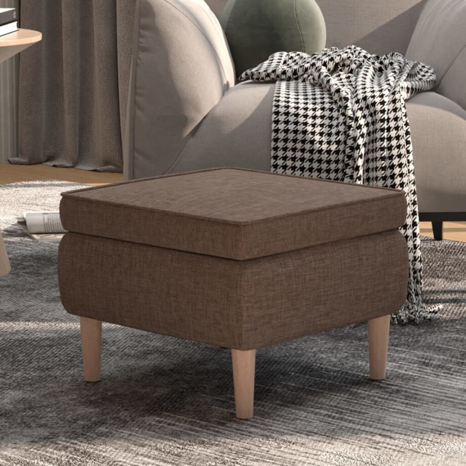 vidaXL Kruk met houten poten stof taupe vidaXL Kruk met houten poten stof taupe afbeelding 1
