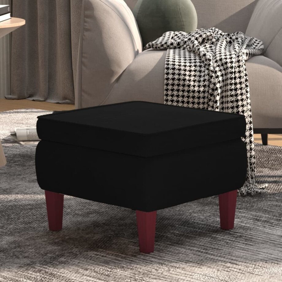 vidaXL Kruk met houten poten fluweel zwart vidaXL Kruk met houten poten fluweel zwart afbeelding 1