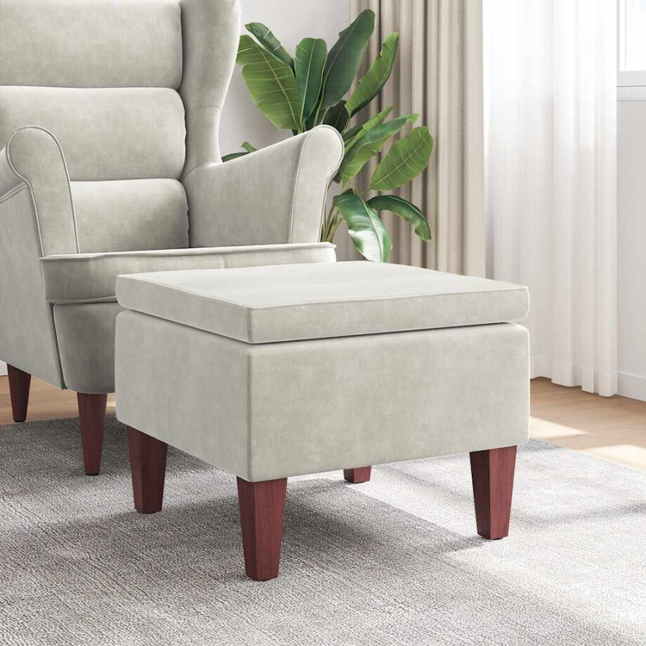 vidaXL Kruk met houten poten fluweel crèmekleurig vidaXL Kruk met houten poten fluweel crèmekleurig afbeelding 1