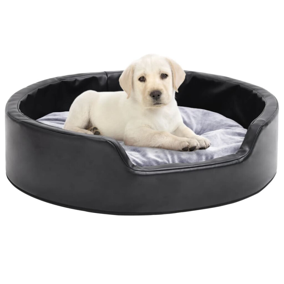 vidaXL Hondenmand 69x59x19 cm pluche en kunstleer zwart en grijs vidaXL Hondenmand 69x59x19 cm pluche en kunstleer zwart en grijs afbeelding 1