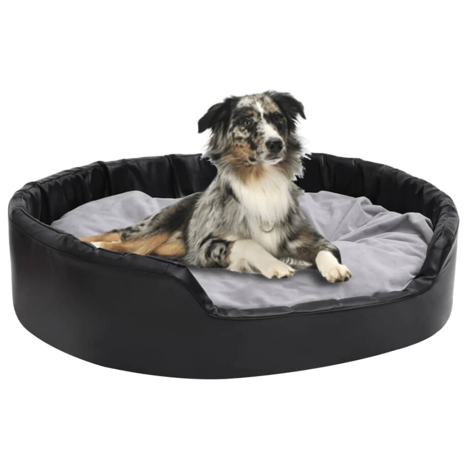 vidaXL Hondenmand 99x89x21 cm pluche en kunstleer zwart en grijs vidaXL Hondenmand 99x89x21 cm pluche en kunstleer zwart en grijs afbeelding 1