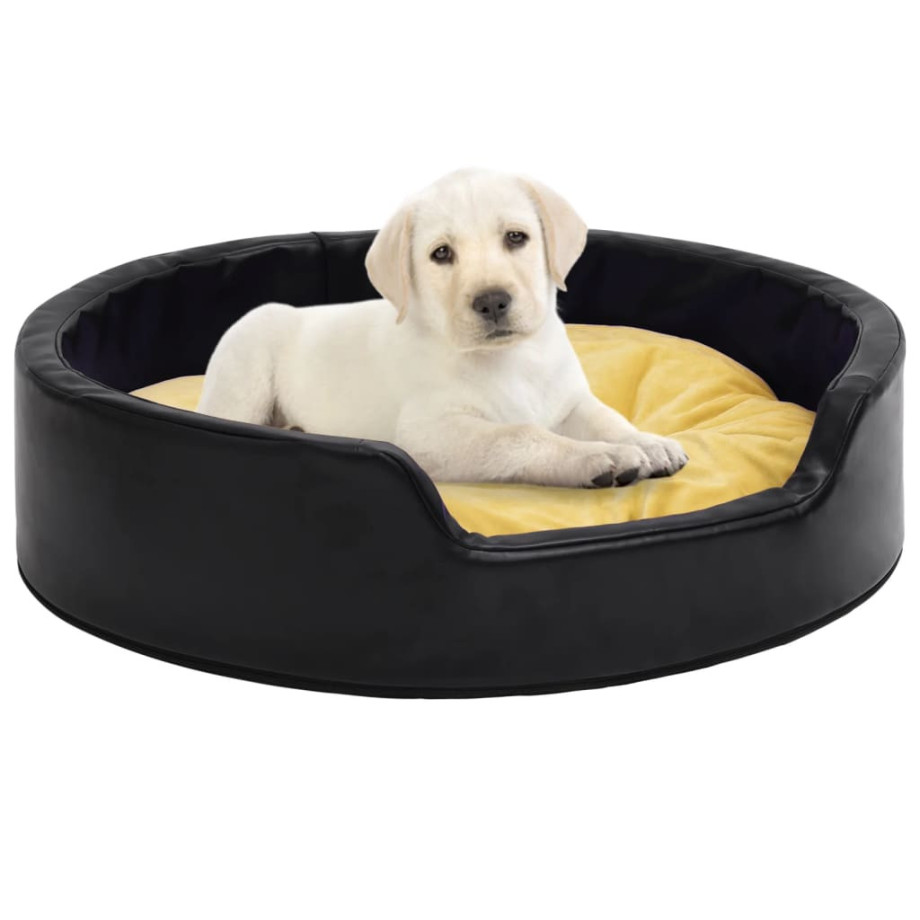 vidaXL Hondenmand 99x89x21 cm pluche en kunstleer zwart en geel afbeelding 1