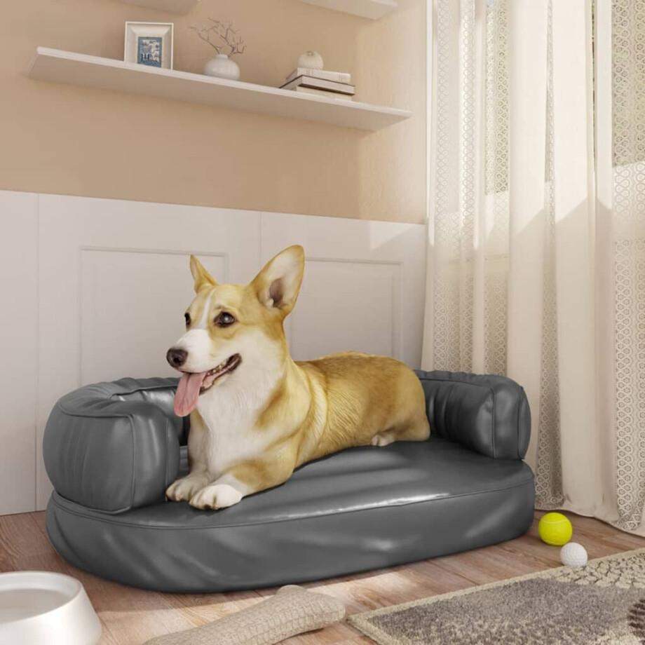 vidaXL Hondenmand met ergonomisch schuim 60x42 cm kunstleer grijs vidaXL Hondenmand met ergonomisch schuim 60x42 cm kunstleer grijs afbeelding 1