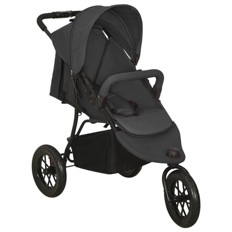 vidaXL Kinderwagen staal antracietkleurig afbeelding 1