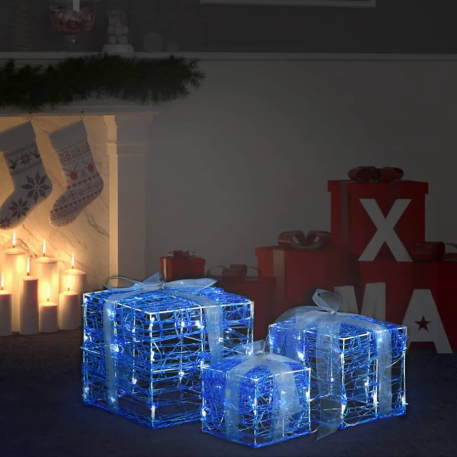 vidaXL Kerstverlichting geschenkdozen 3 st decoratief acryl koudwit afbeelding 1
