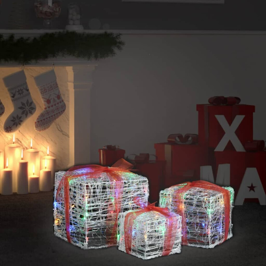 vidaXL Kerstverlichting geschenkdozen 3 st decoratief acryl kleurrijk afbeelding 1