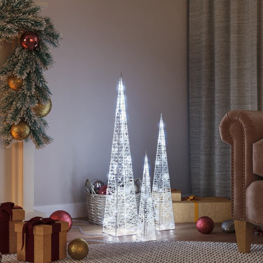vidaXL Lichtkegelset decoratief LED 30/45/60 cm acryl koudwit vidaXL Lichtkegelset decoratief LED 30/45/60 cm acryl koudwit afbeelding 1