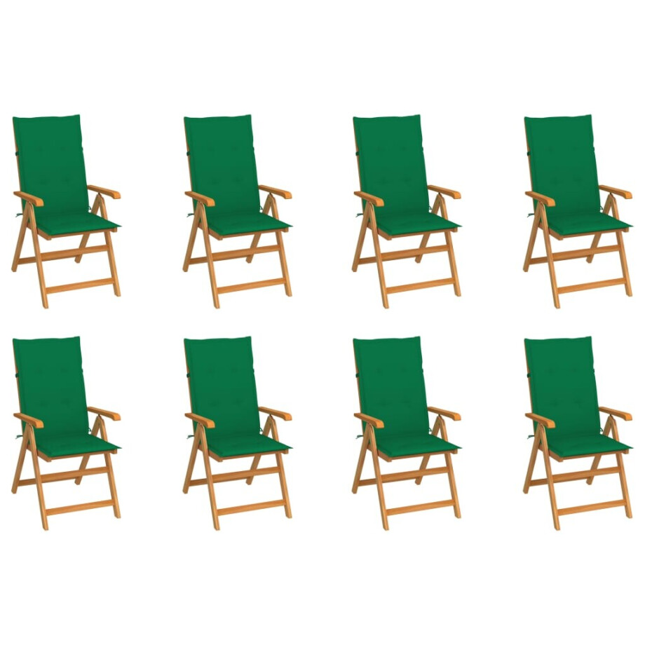 vidaXL Tuinstoelen 8 st verstelbaar met kussens massief teakhout afbeelding 1