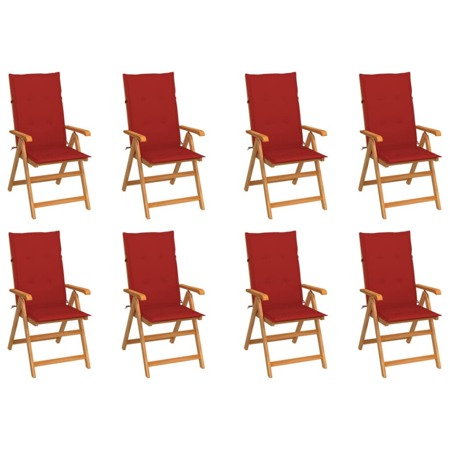 vidaXL Tuinstoelen 8 st verstelbaar met kussens massief teakhout afbeelding 1