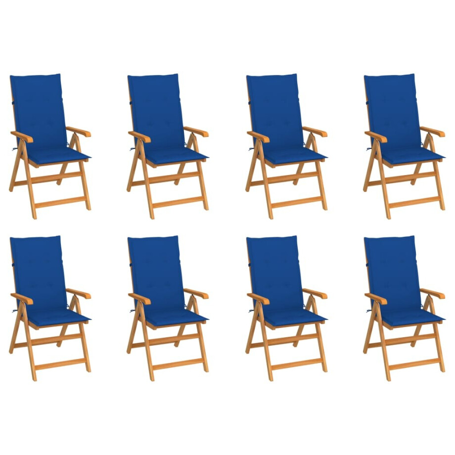 vidaXL Tuinstoelen 8 st verstelbaar met kussens massief teakhout afbeelding 1
