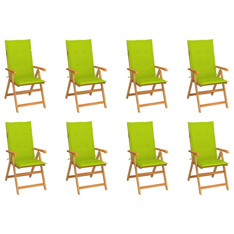 vidaXL Tuinstoelen 8 st verstelbaar met kussens massief teakhout afbeelding 1