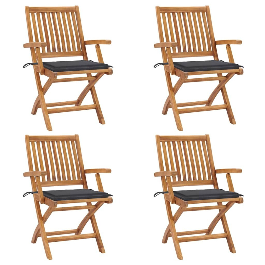 vidaXL Tuinstoelen 4 st inklapbaar met kussens massief teakhout afbeelding 1