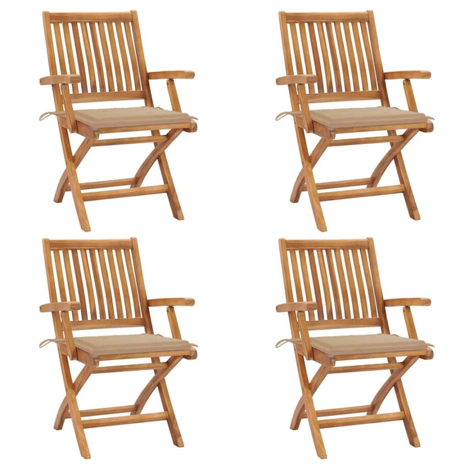 vidaXL Tuinstoelen 4 st inklapbaar met kussens massief teakhout afbeelding 1