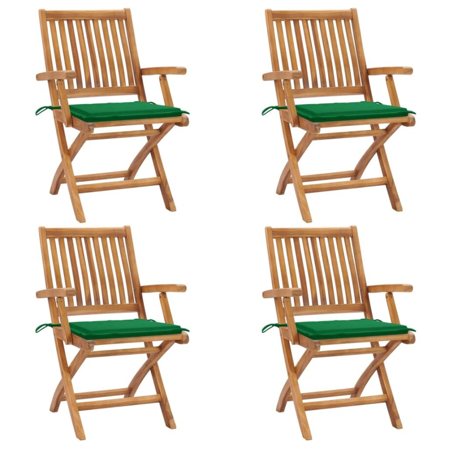 vidaXL Tuinstoelen 4 st inklapbaar met kussens massief teakhout afbeelding 1