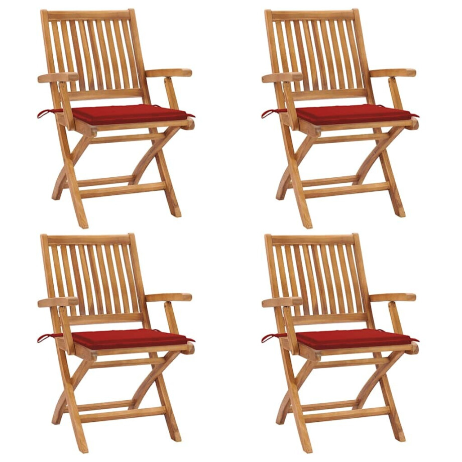 vidaXL Tuinstoelen 4 st inklapbaar met kussens massief teakhout afbeelding 1
