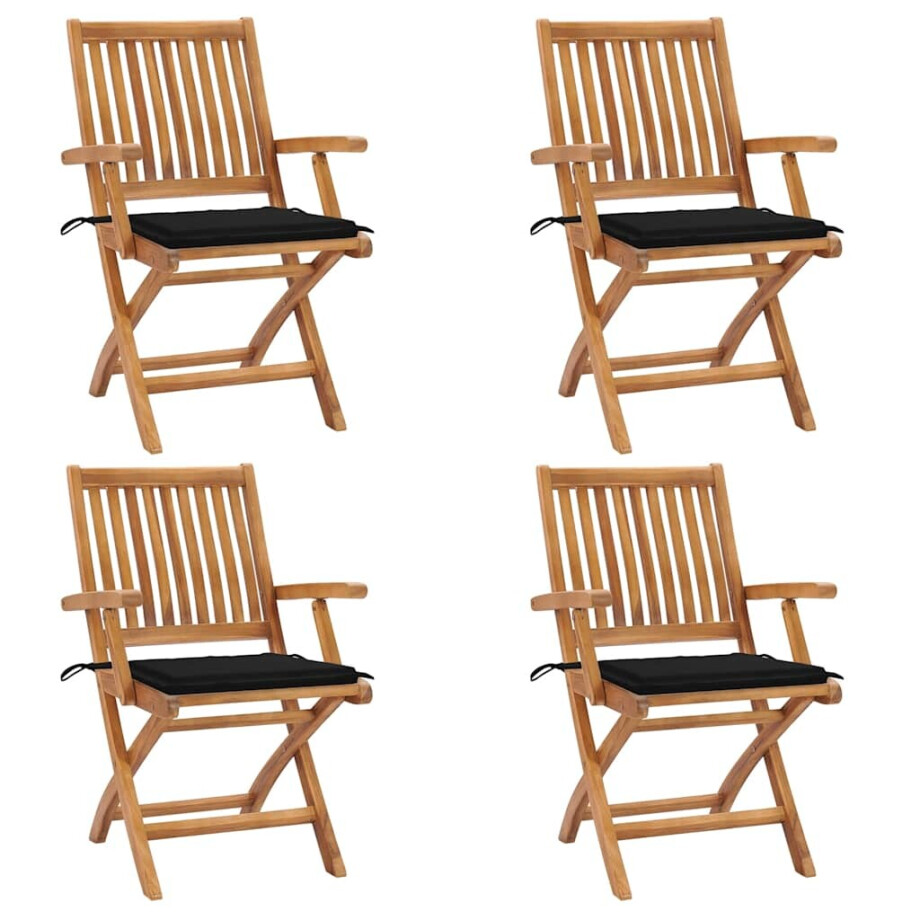 vidaXL Tuinstoelen 4 st inklapbaar met kussens massief teakhout afbeelding 1