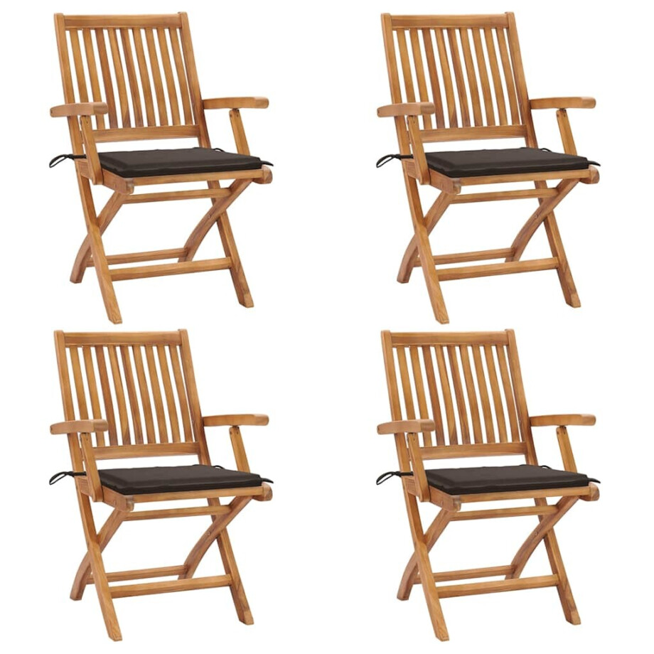 vidaXL Tuinstoelen 4 st inklapbaar met kussens massief teakhout vidaXL Tuinstoelen 4 st inklapbaar met kussens massief teakhout afbeelding 1