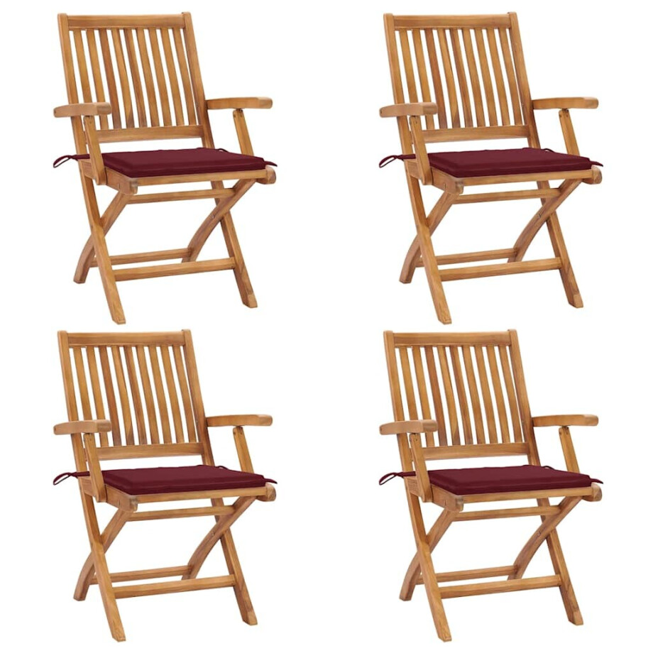 vidaXL Tuinstoelen 4 st inklapbaar met kussens massief teakhout vidaXL Tuinstoelen 4 st inklapbaar met kussens massief teakhout afbeelding 1