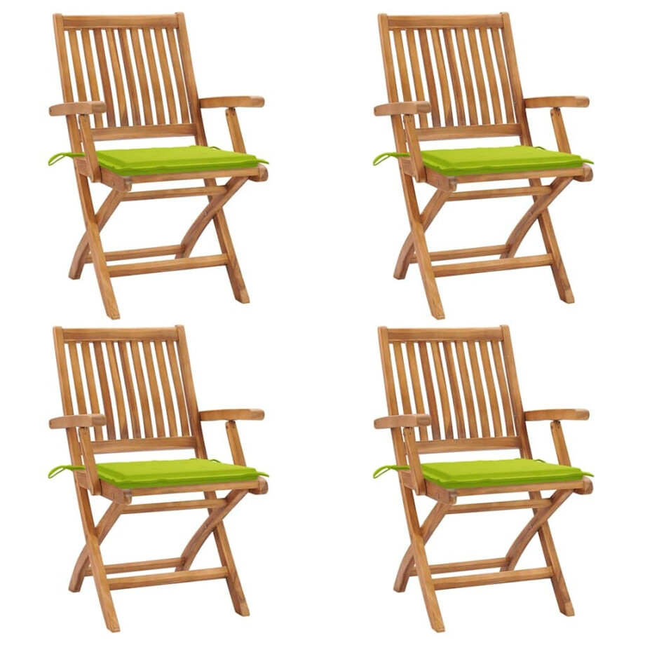 vidaXL Tuinstoelen 4 st inklapbaar met kussens massief teakhout vidaXL Tuinstoelen 4 st inklapbaar met kussens massief teakhout afbeelding 1