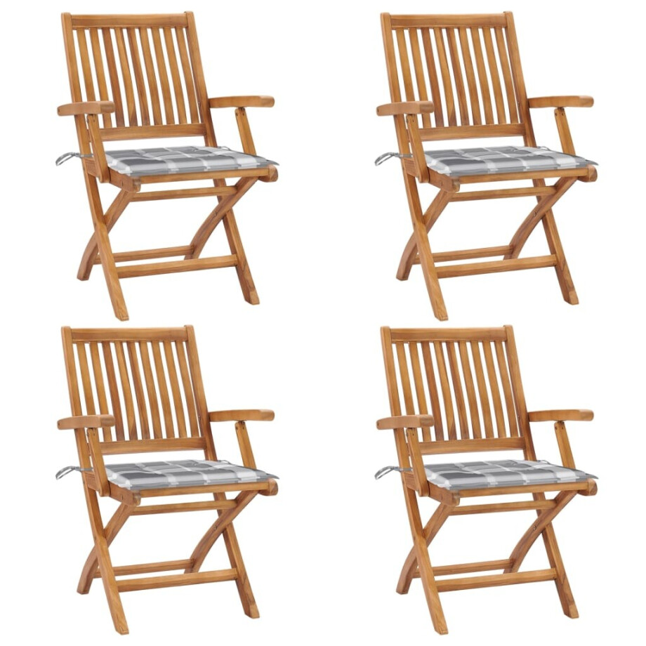 vidaXL Tuinstoelen 4 st inklapbaar met kussens massief teakhout vidaXL Tuinstoelen 4 st inklapbaar met kussens massief teakhout afbeelding 1
