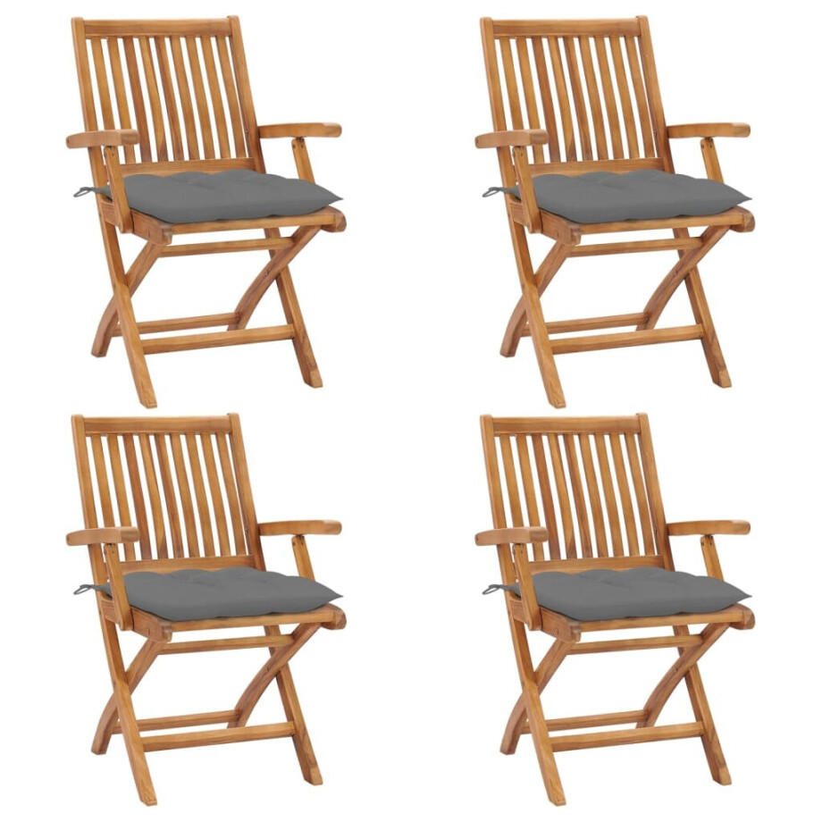 vidaXL Tuinstoelen 4 st inklapbaar met kussens massief teakhout vidaXL Tuinstoelen 4 st inklapbaar met kussens massief teakhout afbeelding 1