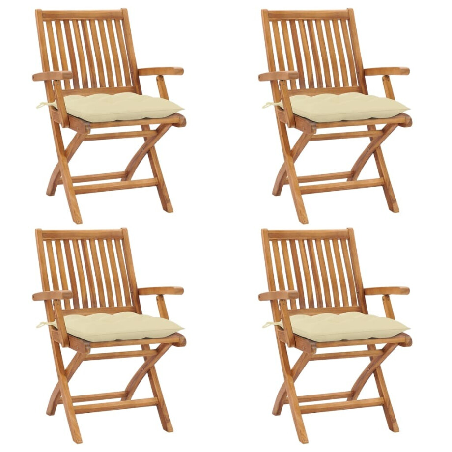 vidaXL Tuinstoelen 4 st inklapbaar met kussens massief teakhout afbeelding 1
