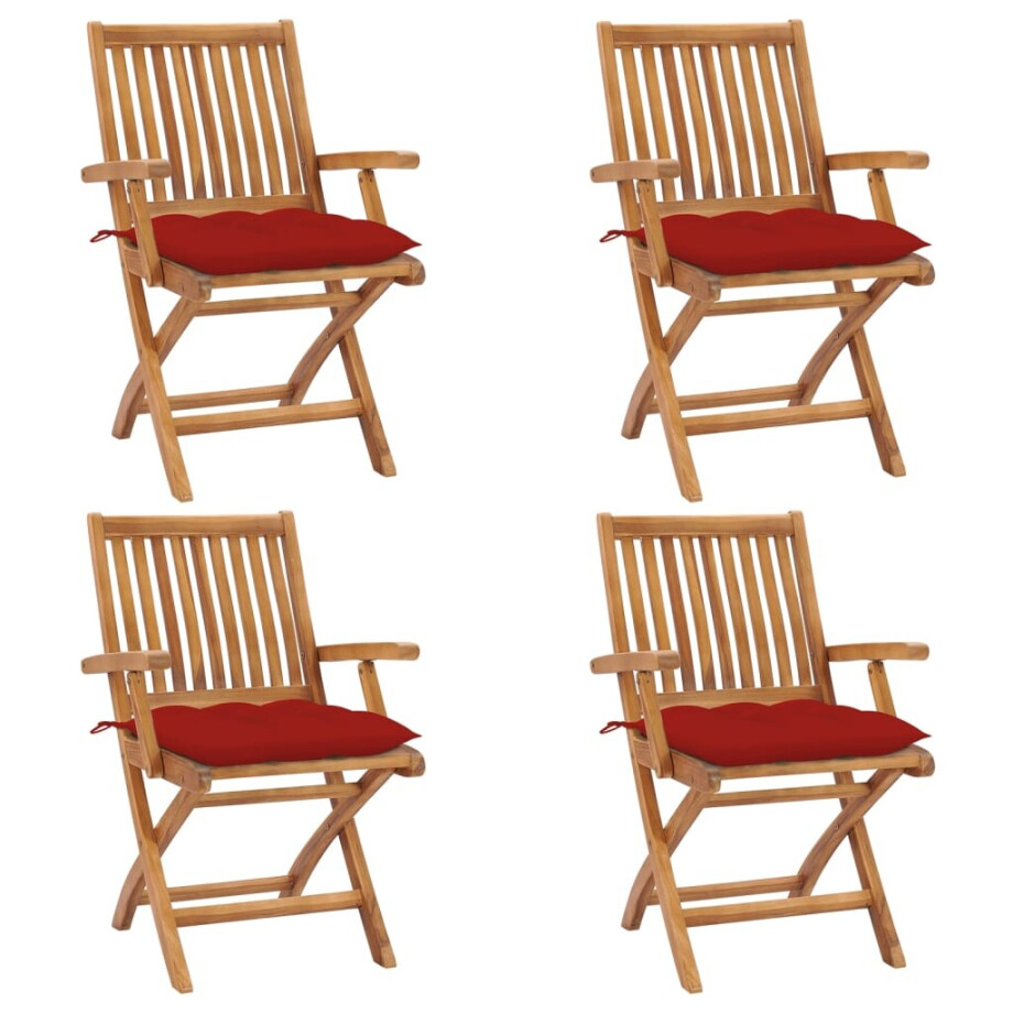 vidaXL Tuinstoelen 4 st inklapbaar met kussens massief teakhout vidaXL Tuinstoelen 4 st inklapbaar met kussens massief teakhout afbeelding 1