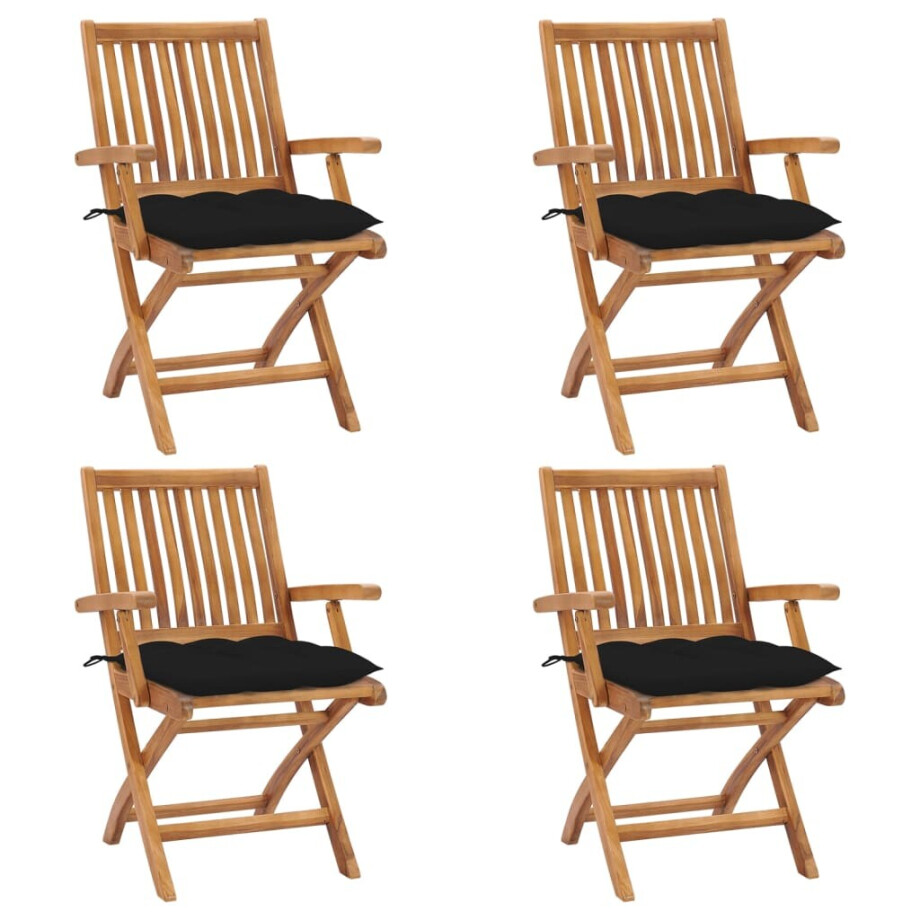 vidaXL Tuinstoelen 4 st inklapbaar met kussens massief teakhout vidaXL Tuinstoelen 4 st inklapbaar met kussens massief teakhout afbeelding 1
