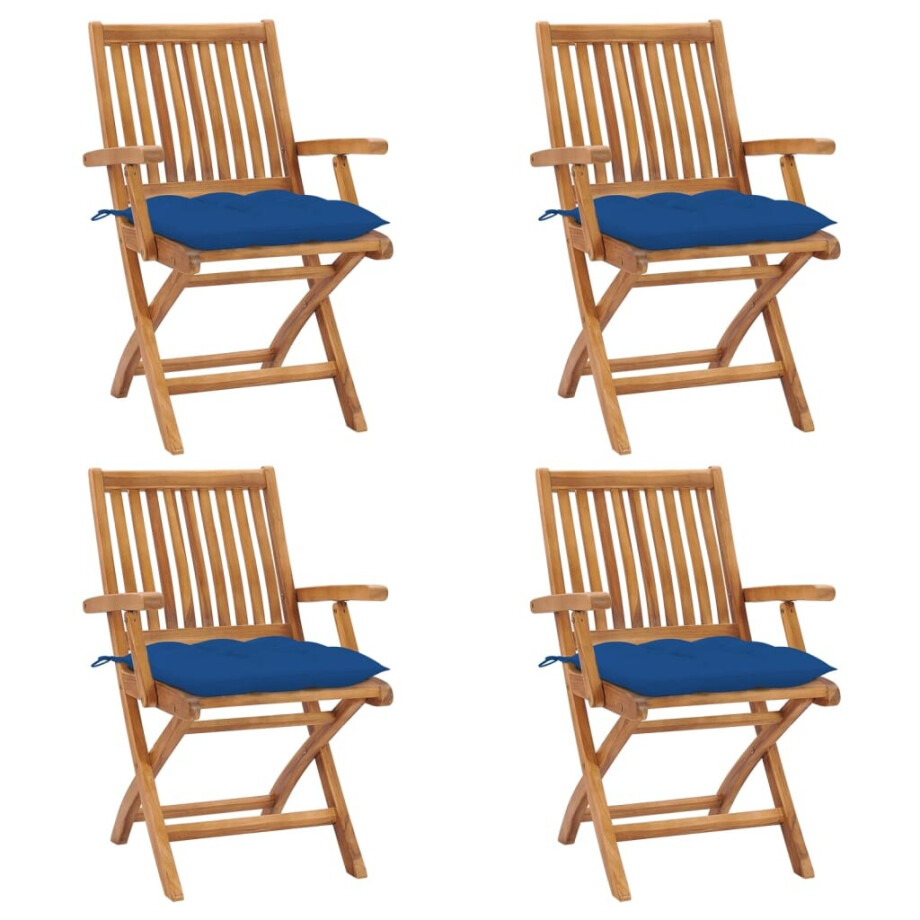 vidaXL Tuinstoelen 4 st inklapbaar met kussens massief teakhout afbeelding 1