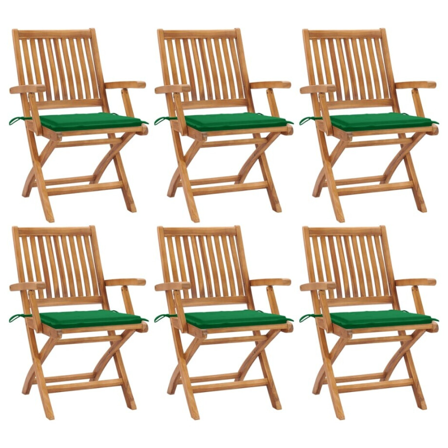 vidaXL Tuinstoelen 6 st inklapbaar met kussens massief teakhout afbeelding 1