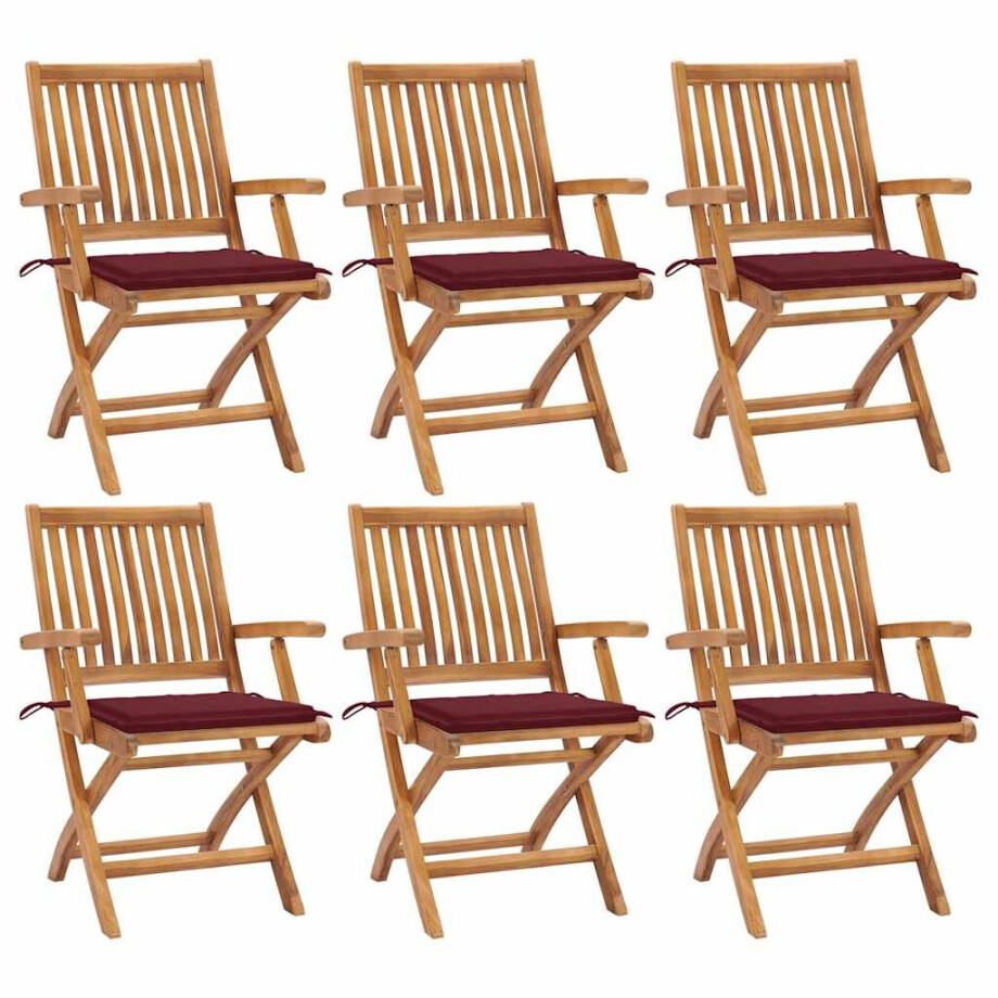 vidaXL Tuinstoelen 6 st inklapbaar met kussens massief teakhout afbeelding 1