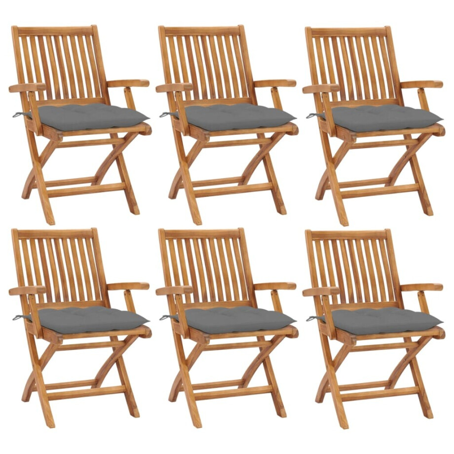 vidaXL Tuinstoelen 6 st inklapbaar met kussens massief teakhout afbeelding 1