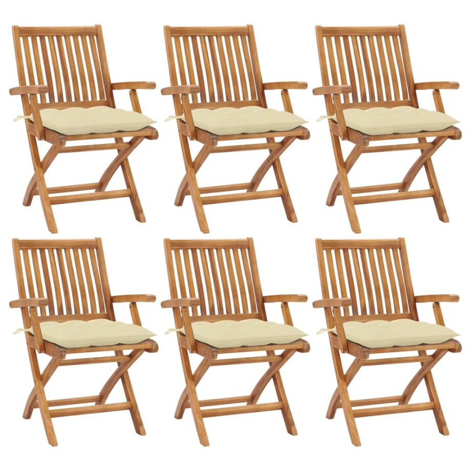 vidaXL Tuinstoelen 6 st inklapbaar met kussens massief teakhout afbeelding 1