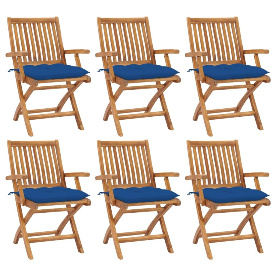 vidaXL Tuinstoelen 6 st inklapbaar met kussens massief teakhout afbeelding 1