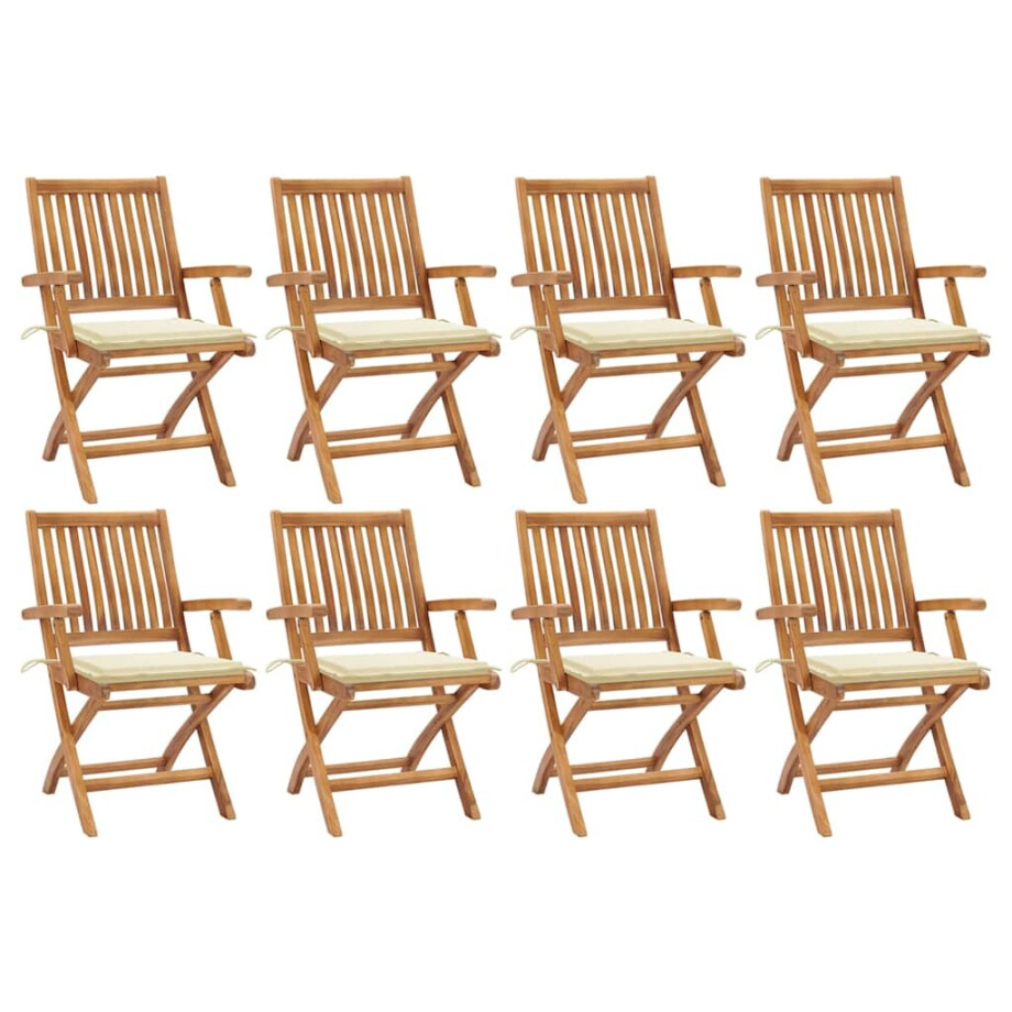 vidaXL Tuinstoelen 8 st inklapbaar met kussens massief teakhout afbeelding 1