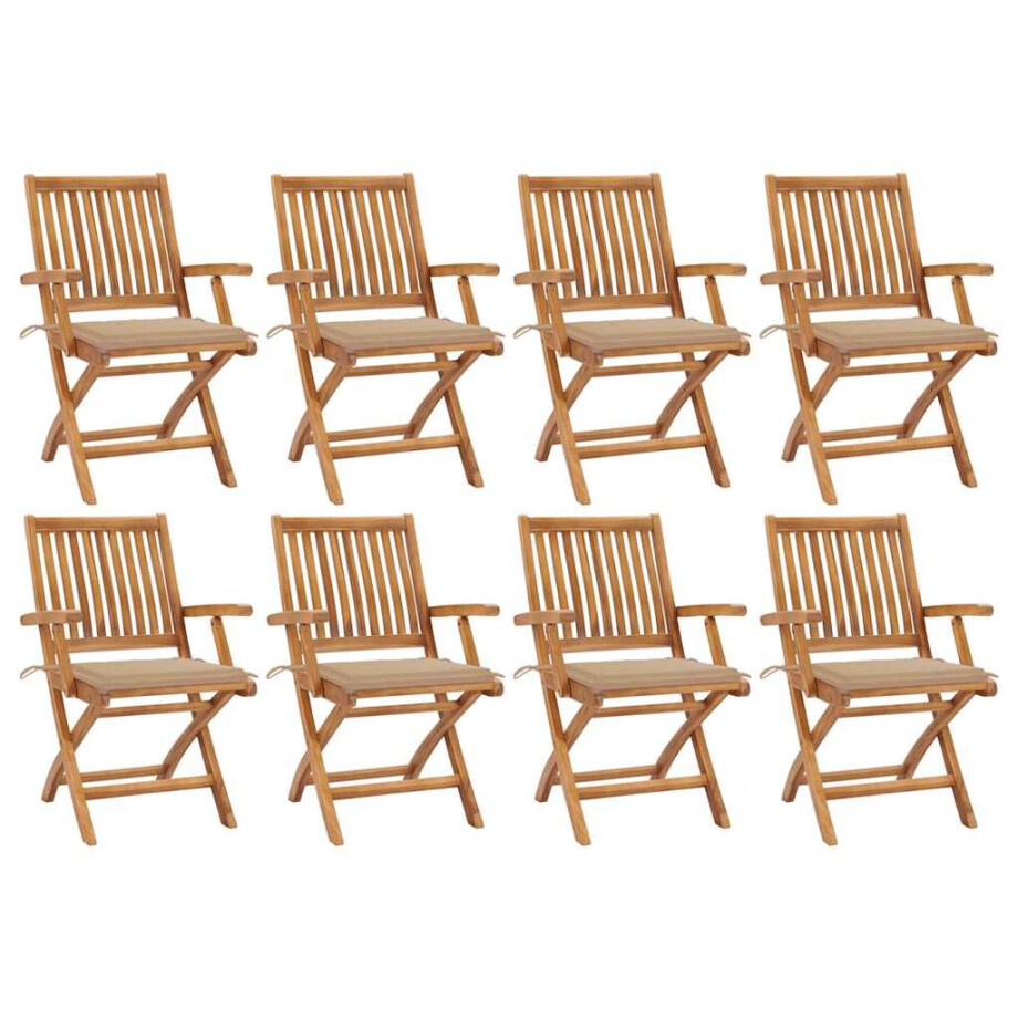 vidaXL Tuinstoelen 8 st inklapbaar met kussens massief teakhout afbeelding 1