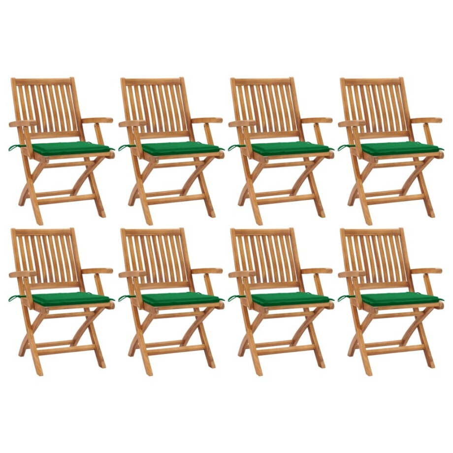 vidaXL Tuinstoelen 8 st inklapbaar met kussens massief teakhout afbeelding 1
