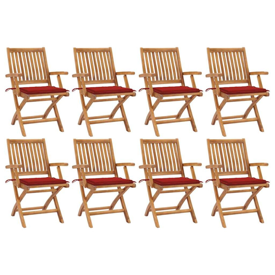 vidaXL Tuinstoelen 8 st inklapbaar met kussens massief teakhout afbeelding 1