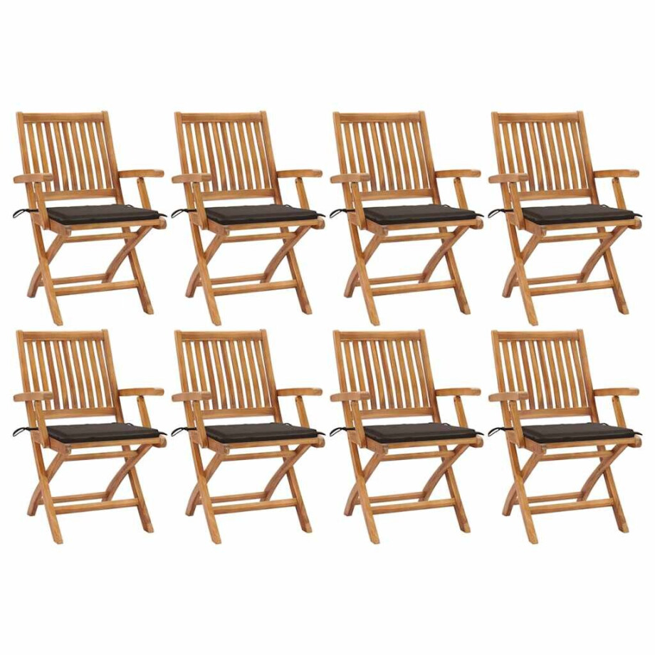 vidaXL Tuinstoelen 8 st inklapbaar met kussens massief teakhout afbeelding 1