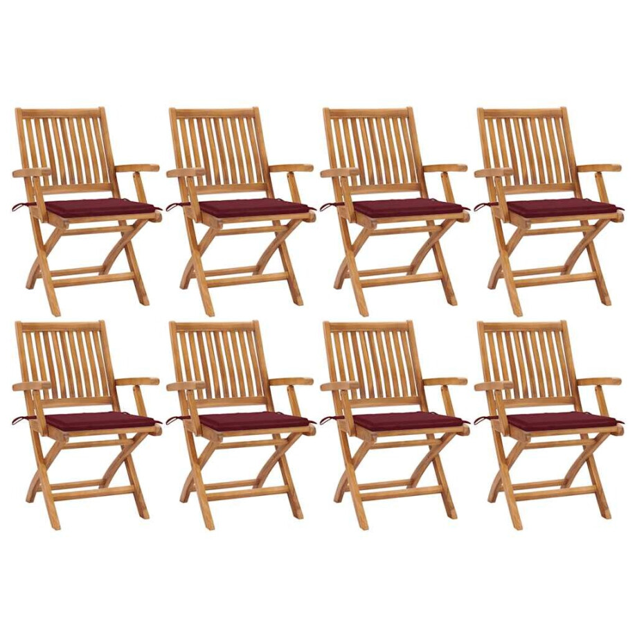 vidaXL Tuinstoelen 8 st inklapbaar met kussens massief teakhout afbeelding 1