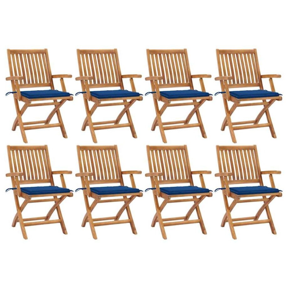 vidaXL Tuinstoelen 8 st inklapbaar met kussens massief teakhout afbeelding 1
