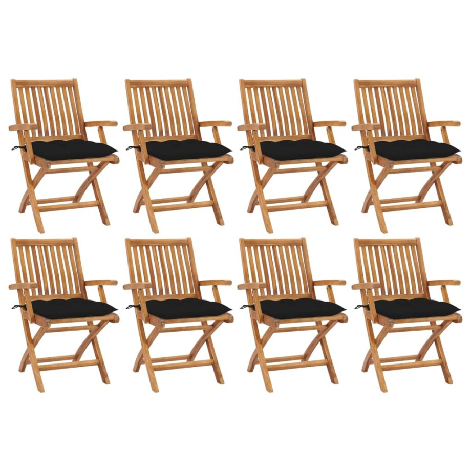 vidaXL Tuinstoelen 8 st inklapbaar met kussens massief teakhout vidaXL Tuinstoelen 8 st inklapbaar met kussens massief teakhout afbeelding 1