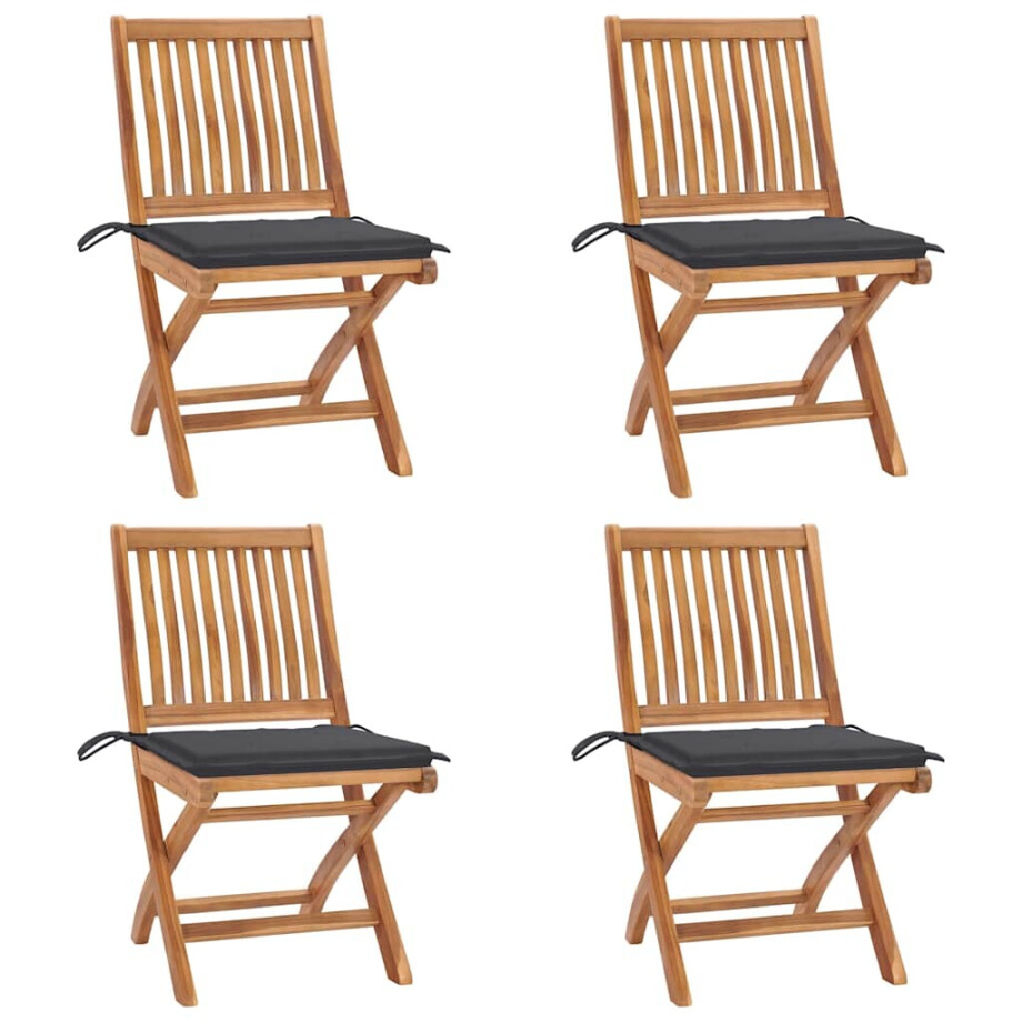 vidaXL Tuinstoelen 4 st inklapbaar met kussens massief teakhout vidaXL Tuinstoelen 4 st inklapbaar met kussens massief teakhout afbeelding 1